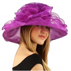Elegant Kentucky Derby Floppy Ruffle Organza Pleated Flowers Church Hat Purple 26265185740 eb-96743478